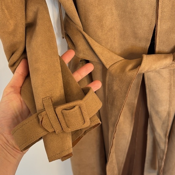 Tahari Faux Suede Open Belted Trench Coat - Picture 6 of 12